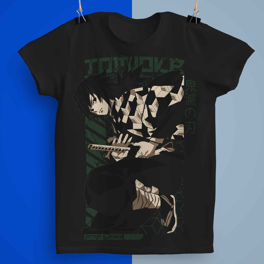 Playera Giyu Tomioka Kimetsu No Yaiba 100% Algodón Cuello Redondo Manga Corta Premium Unisex Color Negro