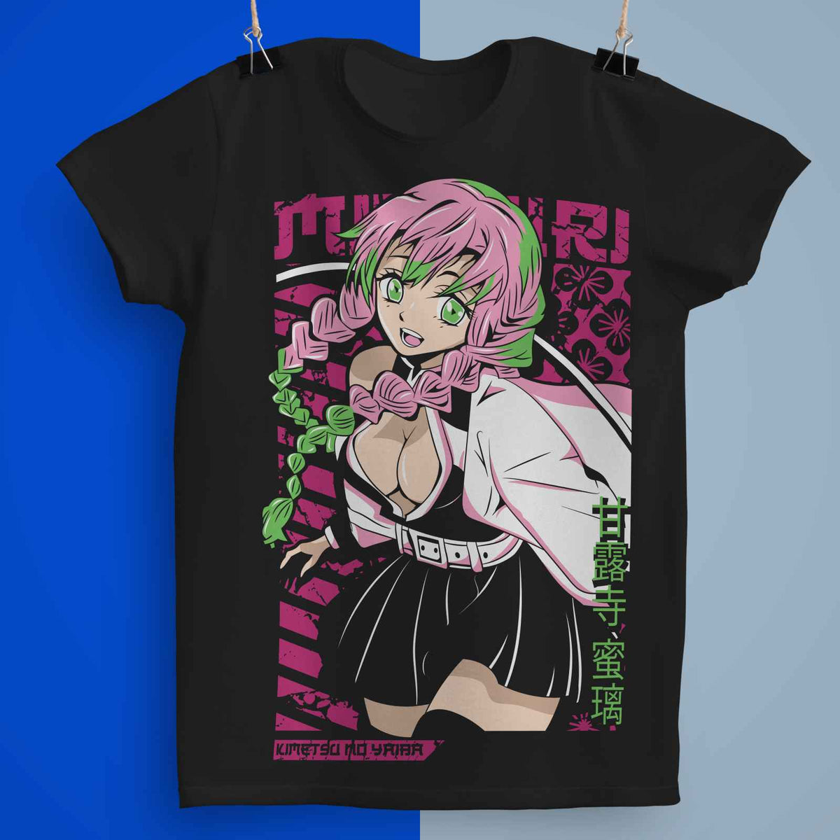 Playera Mitsuri Kanroji Kimetsu no Yaiba 100% Algodón Cuello Redondo Manga Corta Premium Unisex Color Negro