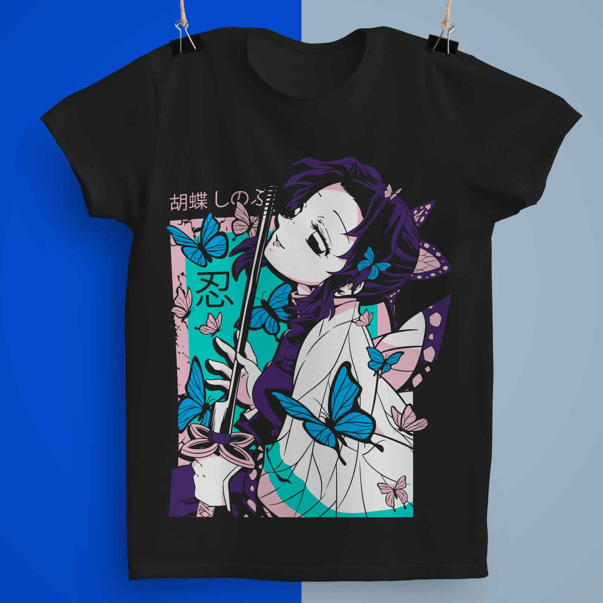Playera Shinobu Cocho Kimetsu No Yaiba 100% Algodón Cuello Redondo Manga Corta Premium Unisex Color Negro