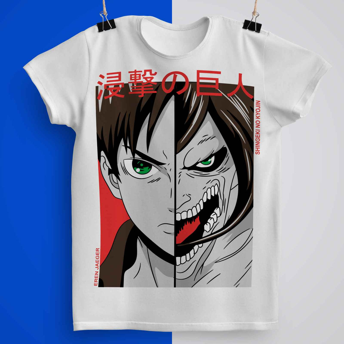 Playera Eren Jaeger 100% Algodón Cuello Redondo Manga Corta Premium Unisex Color Blanco