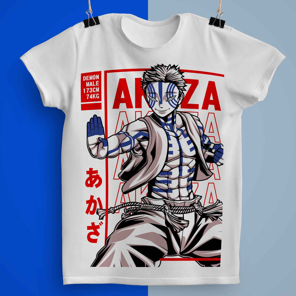 Playera Akaza Kimetsu No Yaiba 100% Algodón Cuello Redondo Manga Corta Premium Unisex Color Blanco