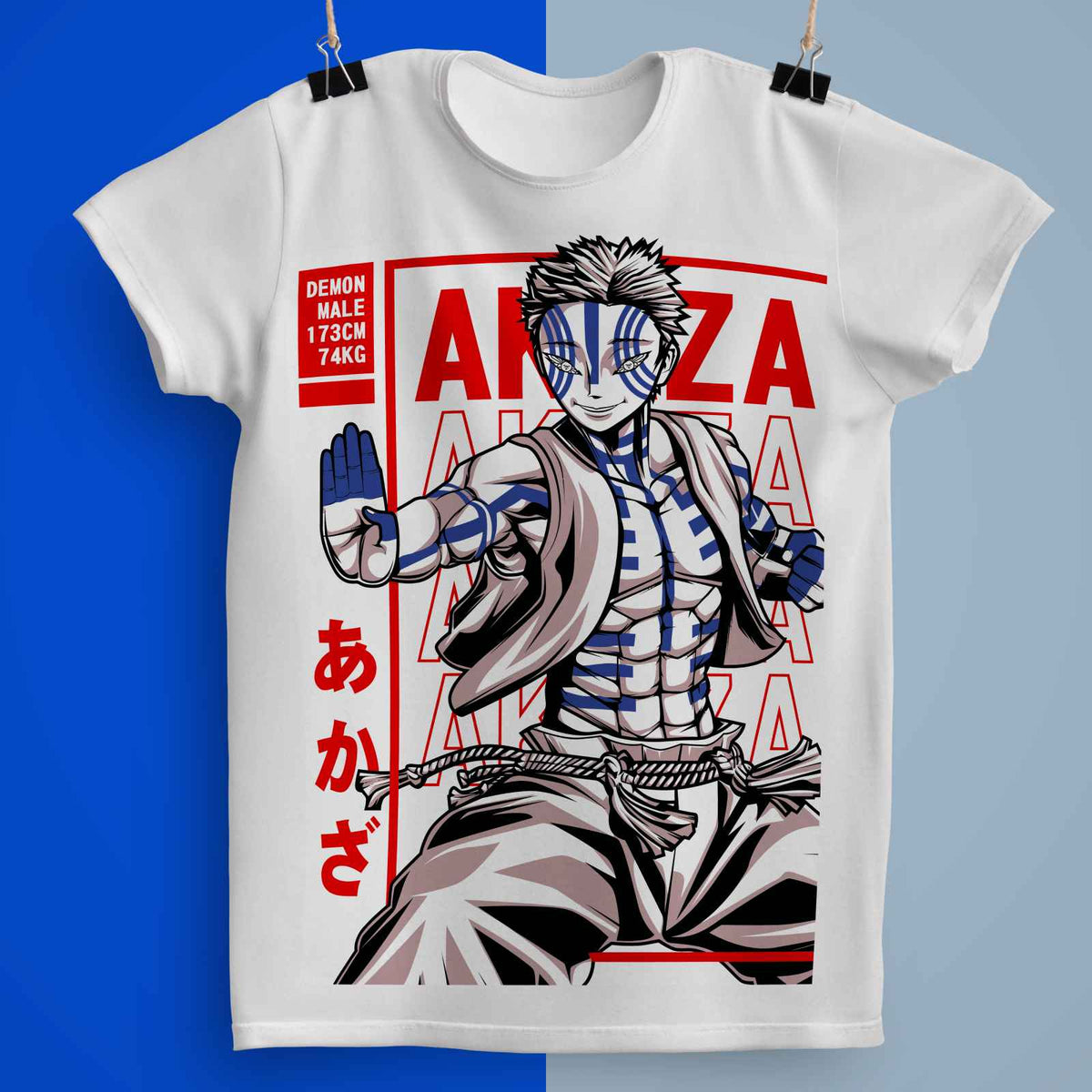 Playera Akaza Kimetsu No Yaiba 100% Algodón Cuello Redondo Manga Corta Premium Unisex Color Blanco