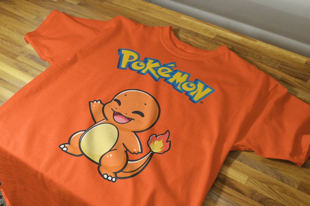 Playera Charmander Pokémon 100% Algodón Cuello Redondo Manga Corta Premium Unisex Color Naranja