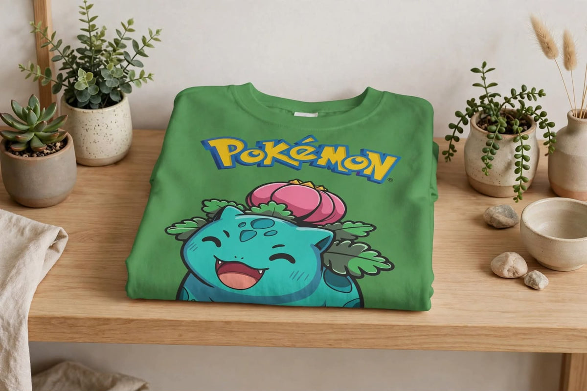 Playera Lvysaur Pokémon 100% Algodón Cuello Redondo Manga Corta Premium Unisex Color Verde