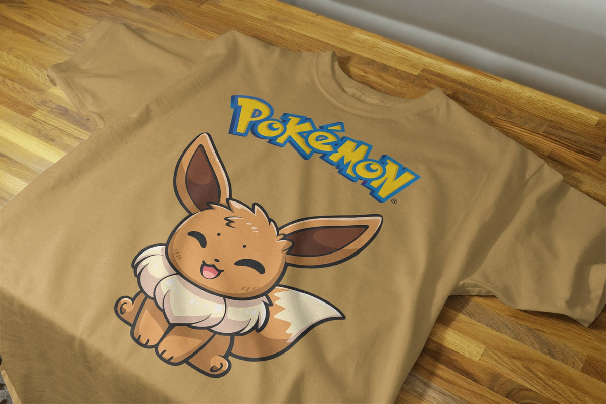 Playera Eevee Pokémon 100% Algodón Cuello Redondo Manga Corta Premium Unisex Color Cafe