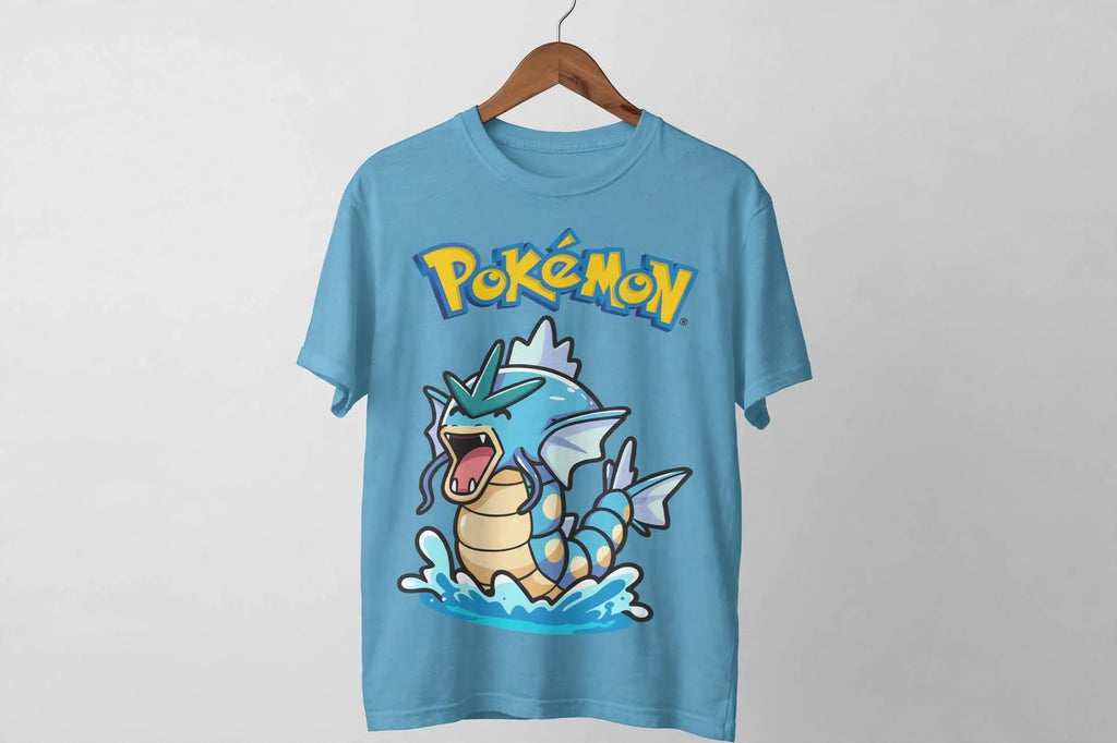 Playera Gyarados Pokémon 100% Algodón Cuello Redondo Manga Corta Premium Unisex Color Azul