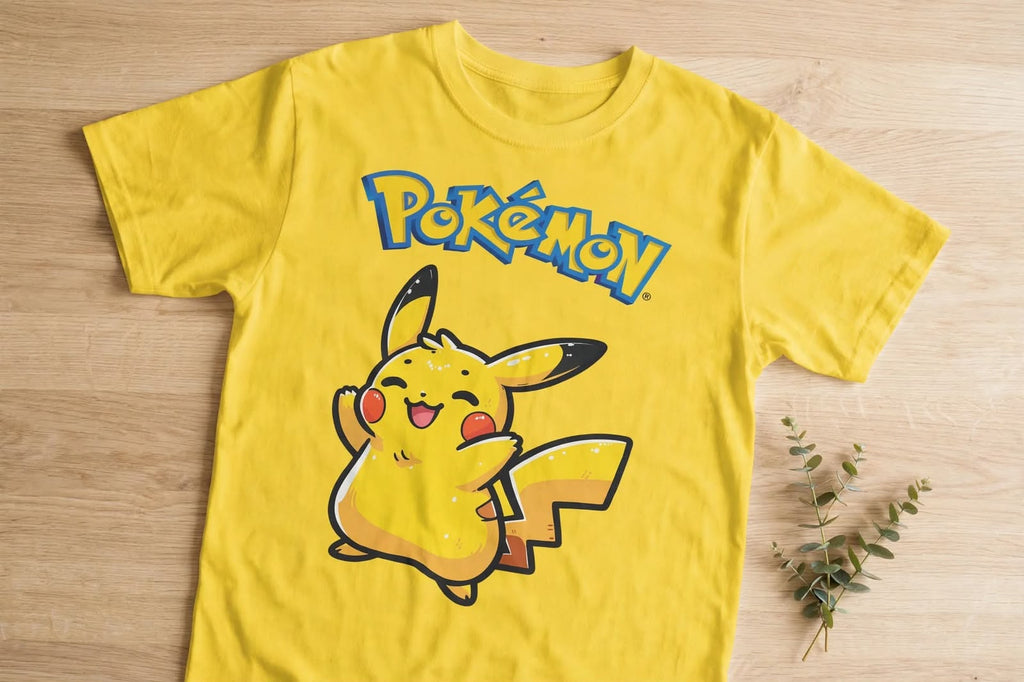 Playera Pikachu Pokémon 100% Algodón Cuello Redondo Manga Corta Premium Unisex Color Amarillo