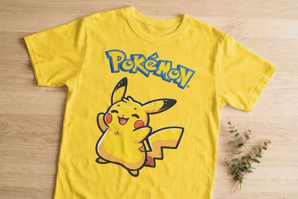 Playera Pikachu Pokémon 100% Algodón Cuello Redondo Manga Corta Premium Unisex Color Amarillo