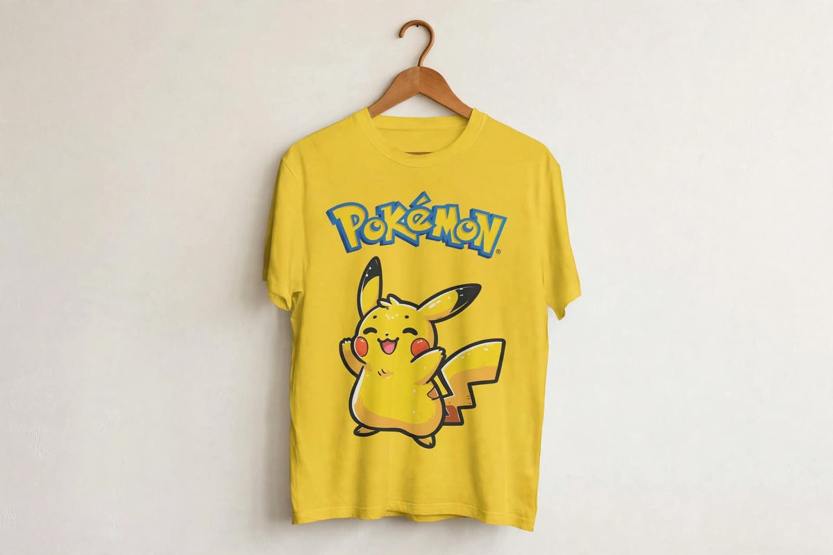 Playera Pikachu Pokémon 100% Algodón Cuello Redondo Manga Corta Premium Unisex Color Amarillo