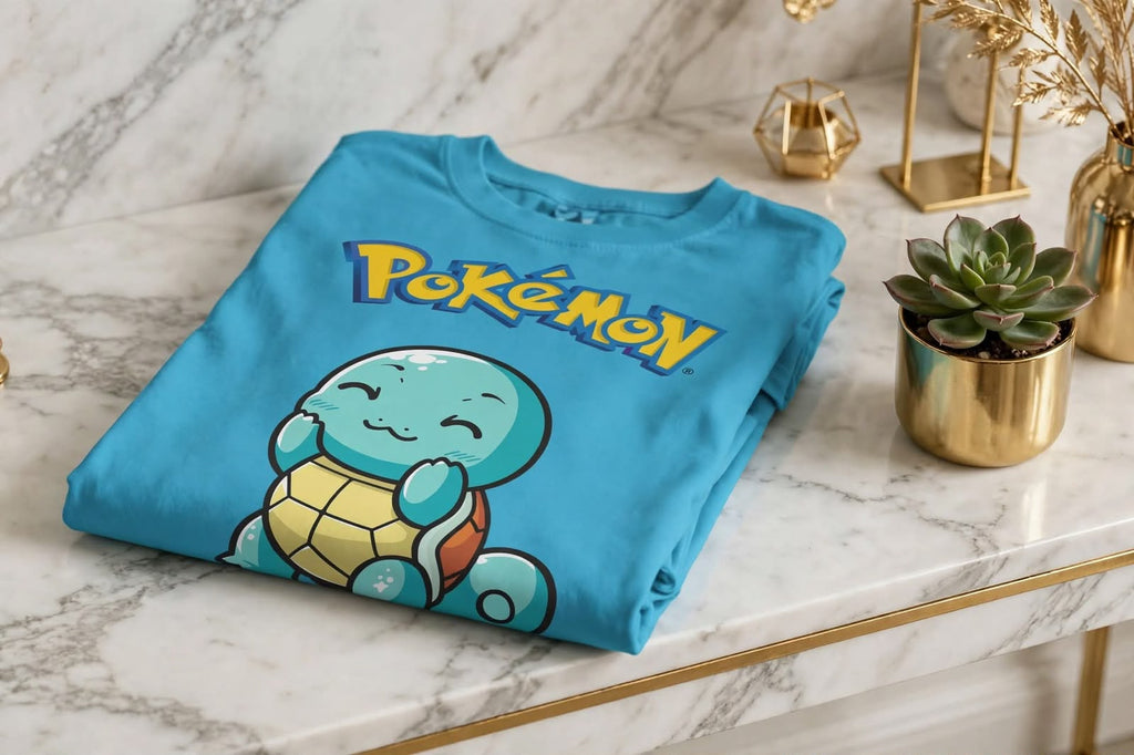 Playera Squirtle Pokémon 100% Algodón Cuello Redondo Manga Corta Premium Unisex Color Celeste