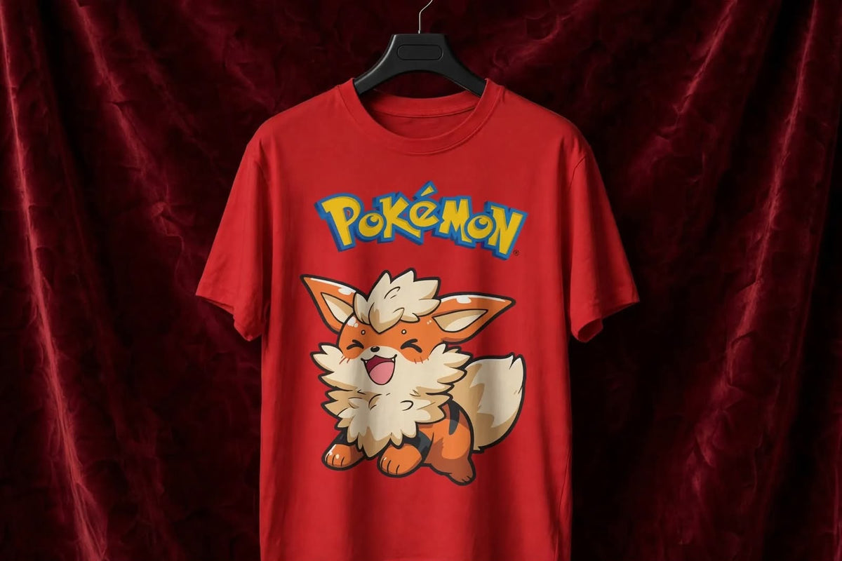 Playera Arcanine Pokémon 100% Algodón Cuello Redondo Manga Corta Premium Unisex Color Rojo