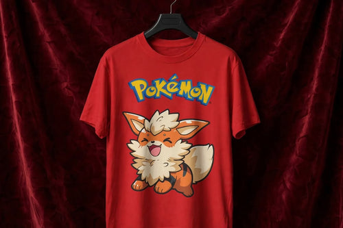 Playera Arcanine Pokémon 100% Algodón Cuello Redondo Manga Corta Premium Unisex Color Rojo