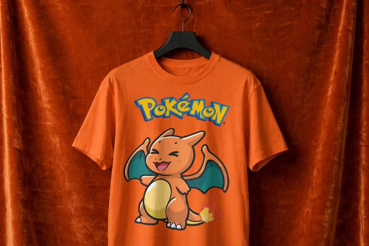 Playera Charizard Pokémon 100% Algodón Cuello Redondo Manga Corta Premium Unisex Color Naranja