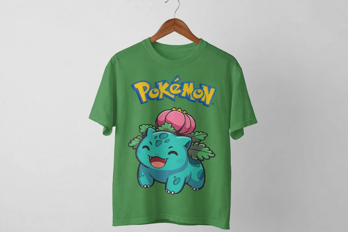 Playera Lvysaur Pokémon 100% Algodón Cuello Redondo Manga Corta Premium Unisex Color Verde