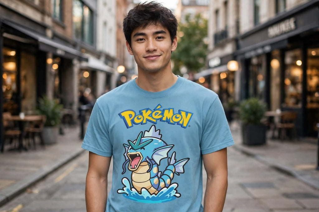 Playera Gyarados Pokémon 100% Algodón Cuello Redondo Manga Corta Premium Unisex Color Azul