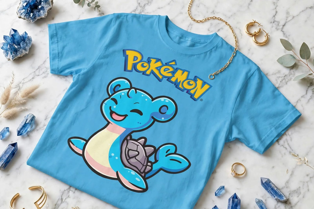 Playera Pokémon 100% Algodón Cuello Redondo Manga Corta Premium Unisex Color Celeste