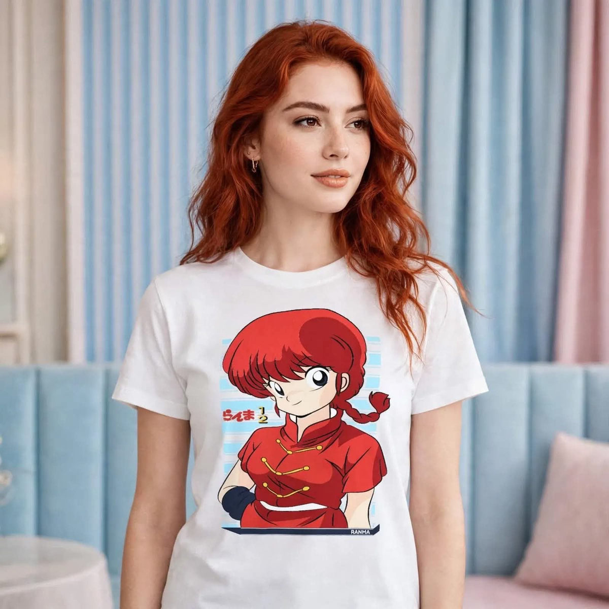 Playera Ranma 1\2 100% Algodón Cuello Redondo Manga Corta Premium Unisex Color Blanco