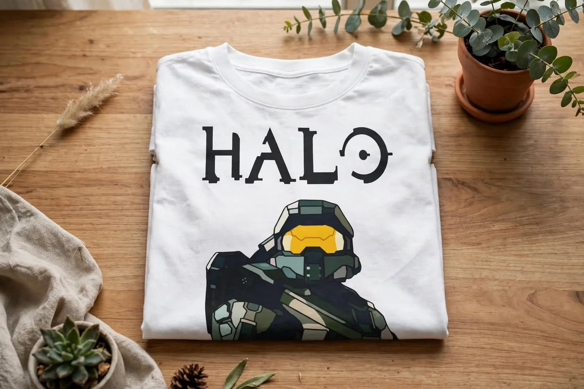 Playera Halo 100% Algodón Cuello Redondo Manga Corta Premium Unisex Color Blanco