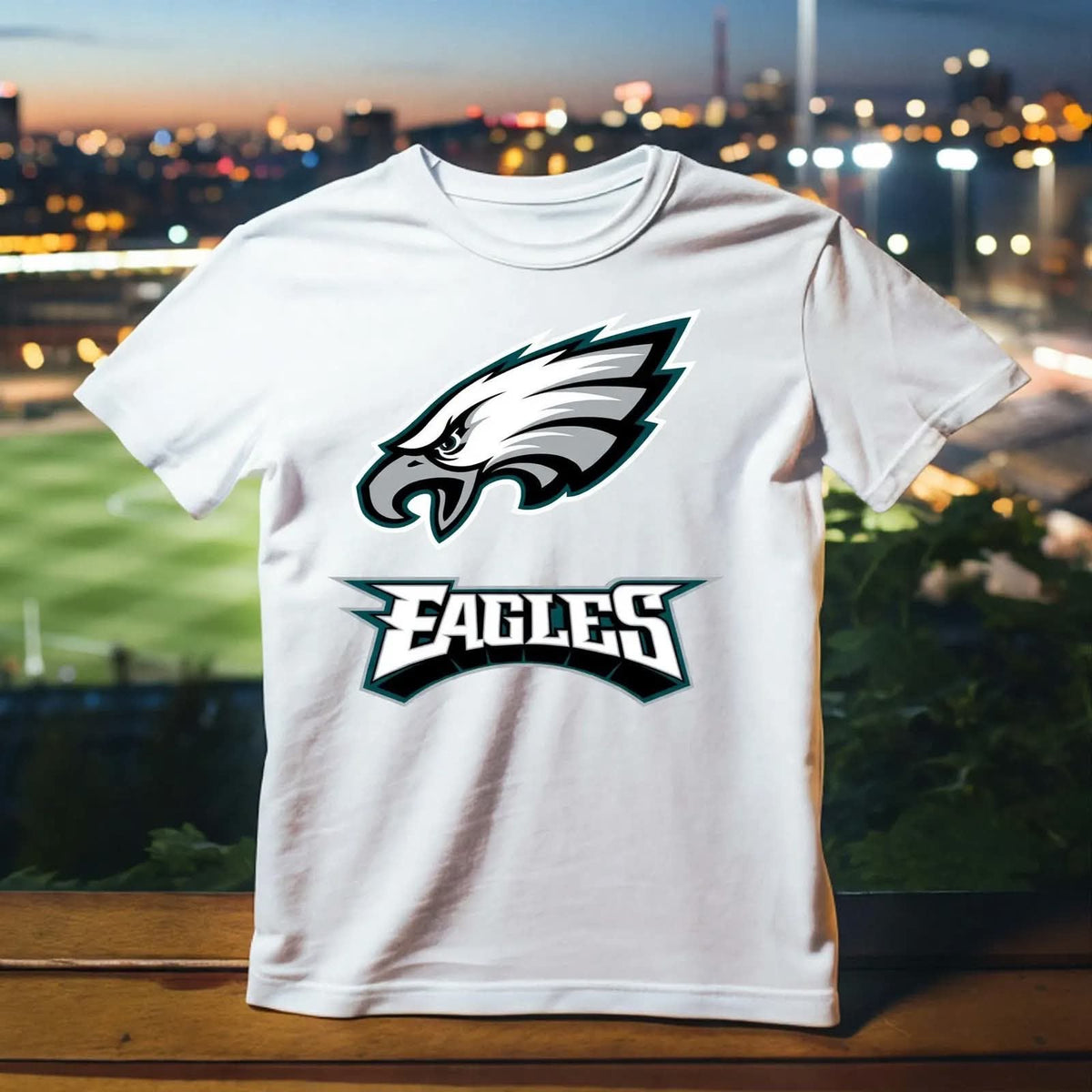 Playera Eagles 100% Algodón Cuello Redondo Manga Corta Premium Unisex Color Blanco