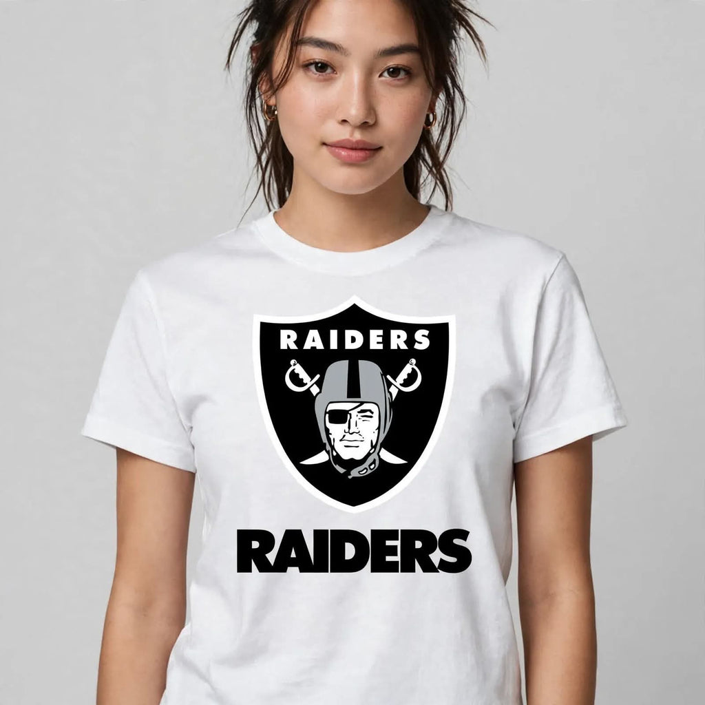 Playera Raiders 100% Algodón Cuello Redondo Manga Corta Premium Unisex Color Blanco