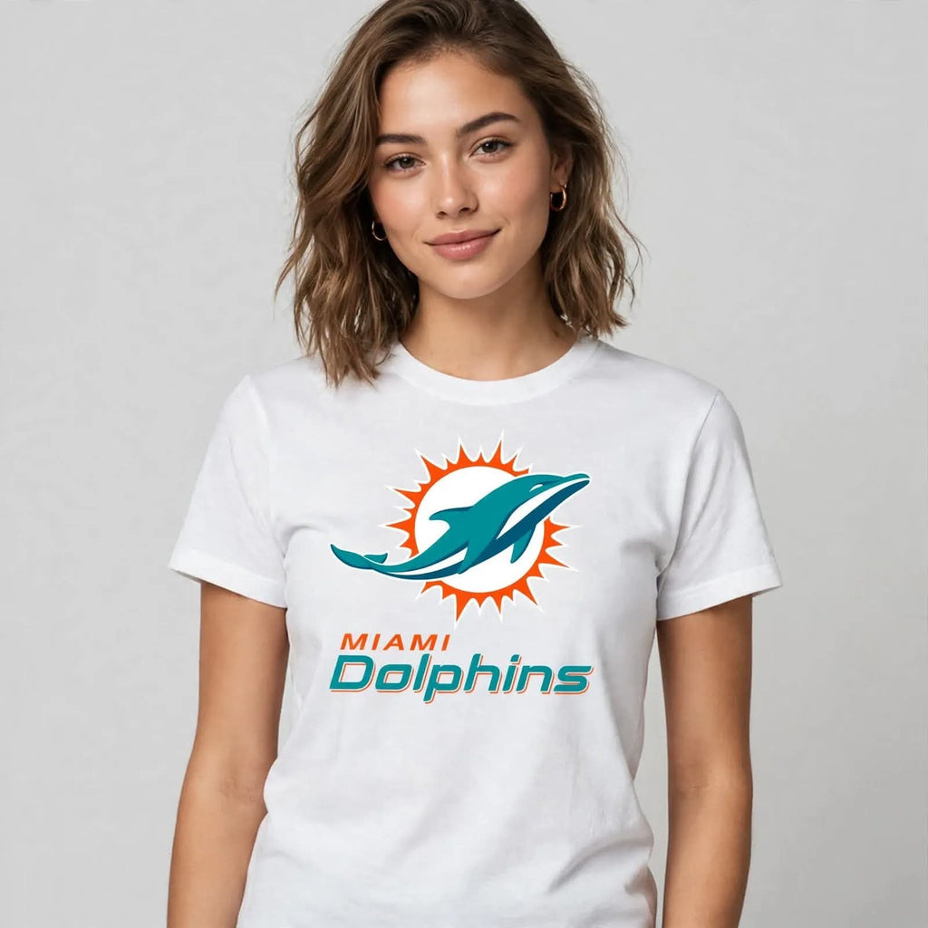 Playera Miami Dolphins 100% Algodón Cuello Redondo Manga Corta Premium Unisex Color Blanco