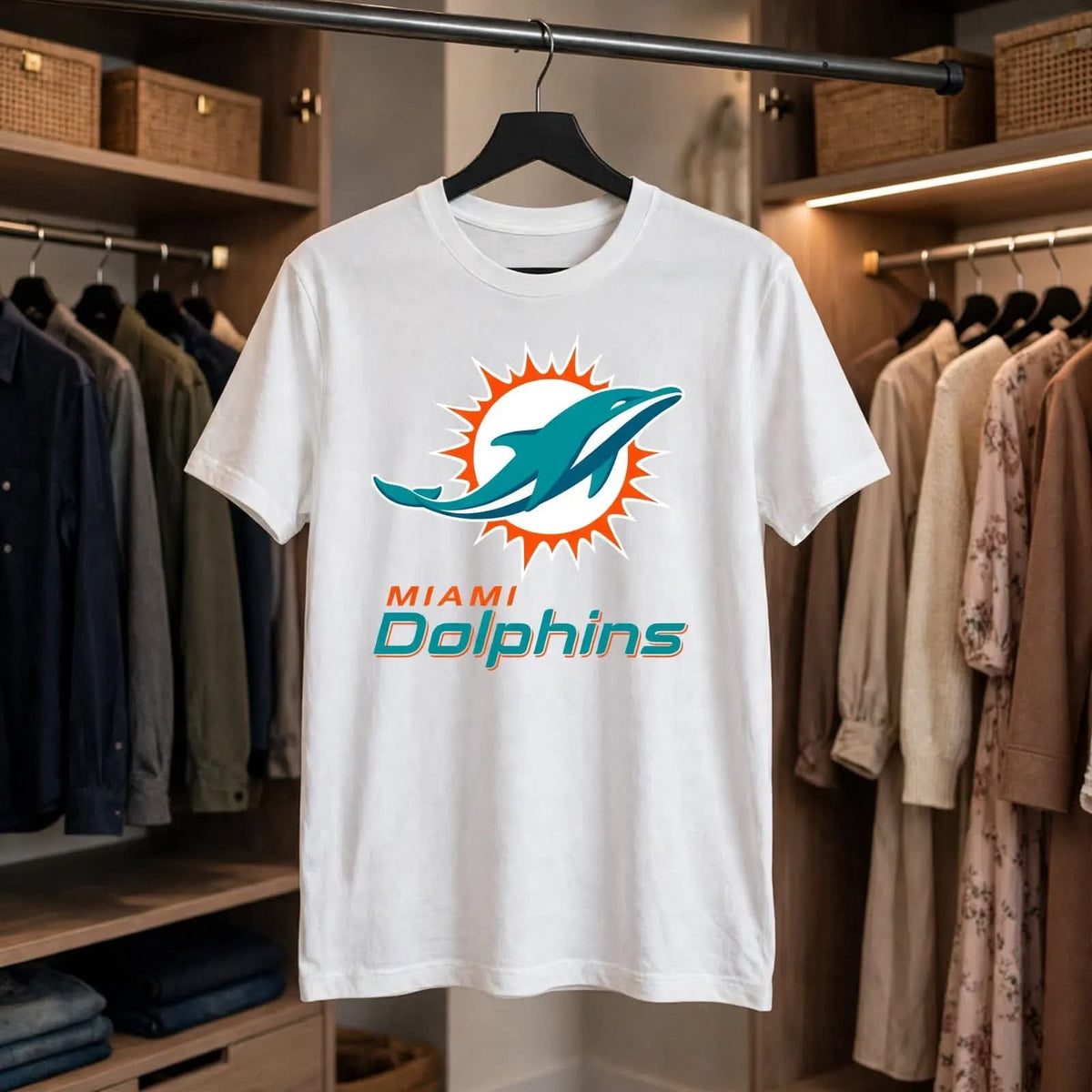 Playera Miami Dolphins 100% Algodón Cuello Redondo Manga Corta Premium Unisex Color Blanco
