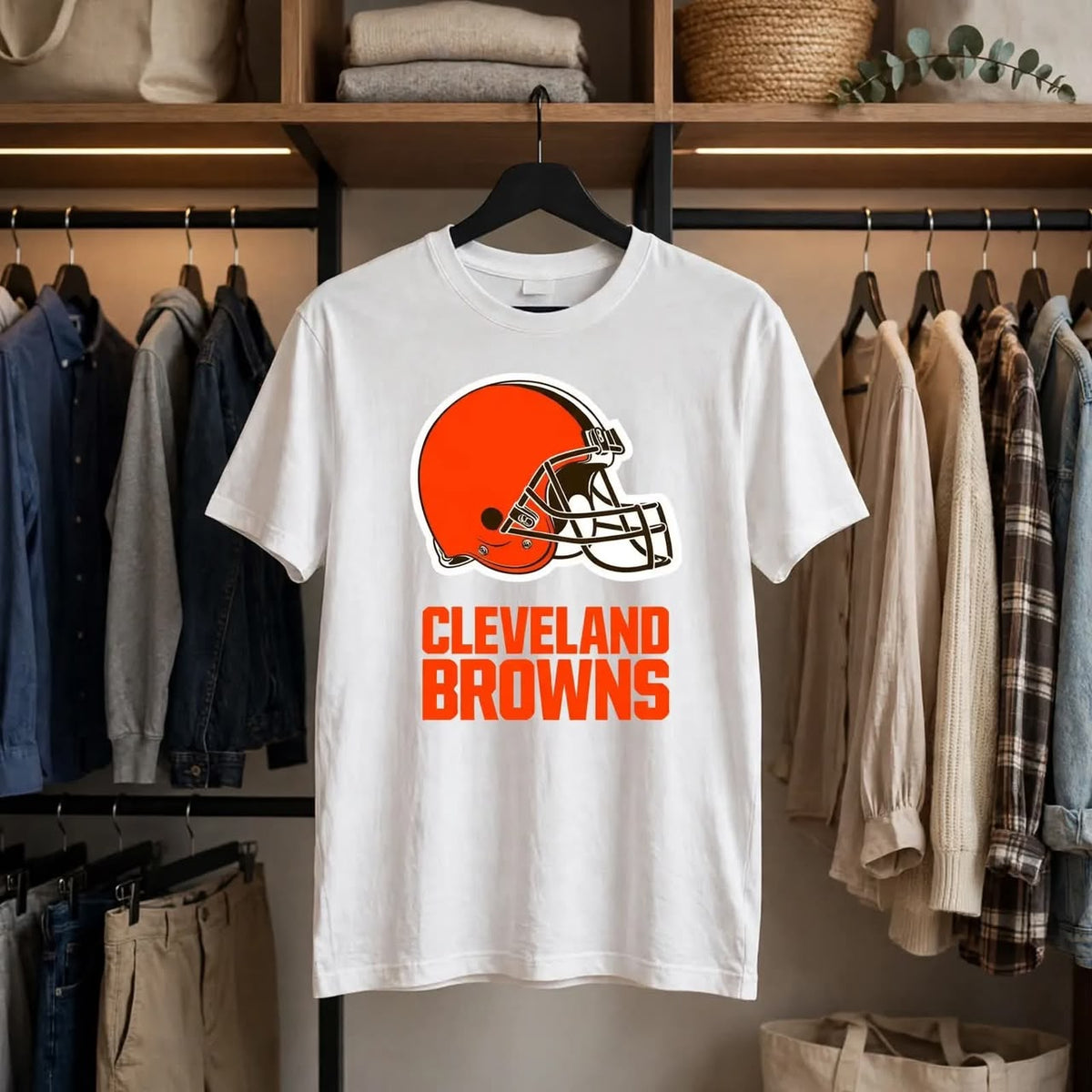 Playera Cleveland Browns 100% Algodón Cuello Redondo Manga Corta Premium Unisex Color Blanco