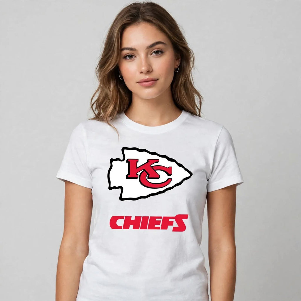 Playera Kc Chiefs 100% Algodón Cuello Redondo Manga Corta Premium Unisex Color Blanco