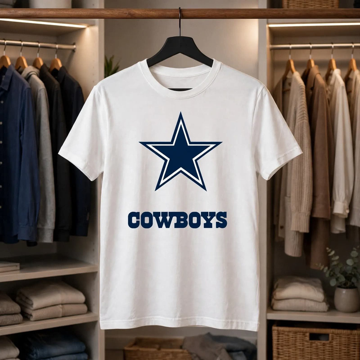 Playera Cowboys 100% Algodón Cuello Redondo Manga Corta Premium Unisex Color Blanco