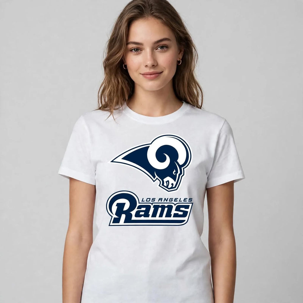 Playera Los Angeles Rams 100% Algodón Cuello Redondo Manga Corta Premium Unisex Color Blanco