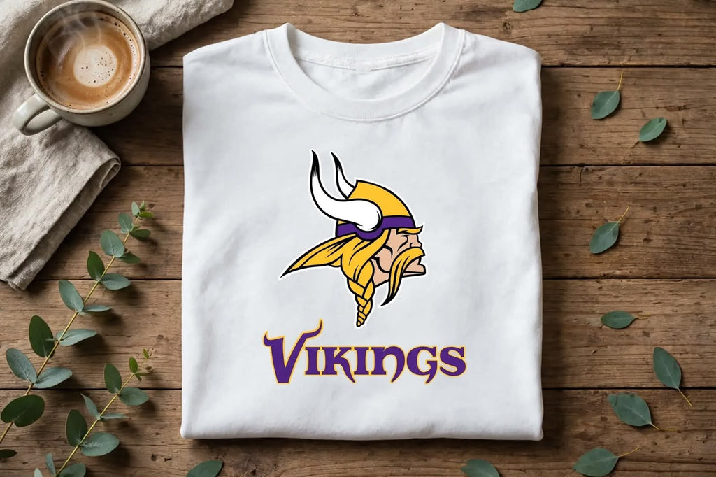 Playera Vikings 100% Algodón Cuello Redondo Manga Corta Premium Unisex Color Blanco