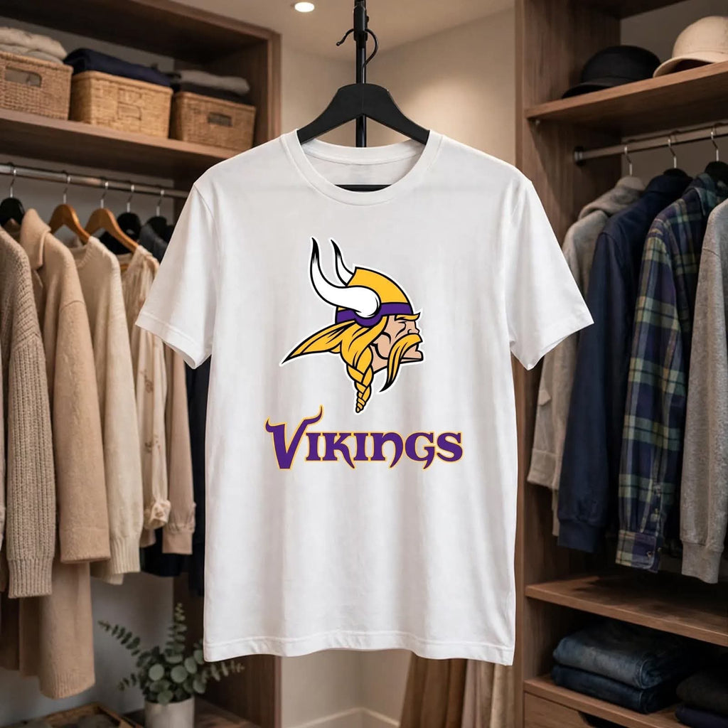 Playera Vikings 100% Algodón Cuello Redondo Manga Corta Premium Unisex Color Blanco