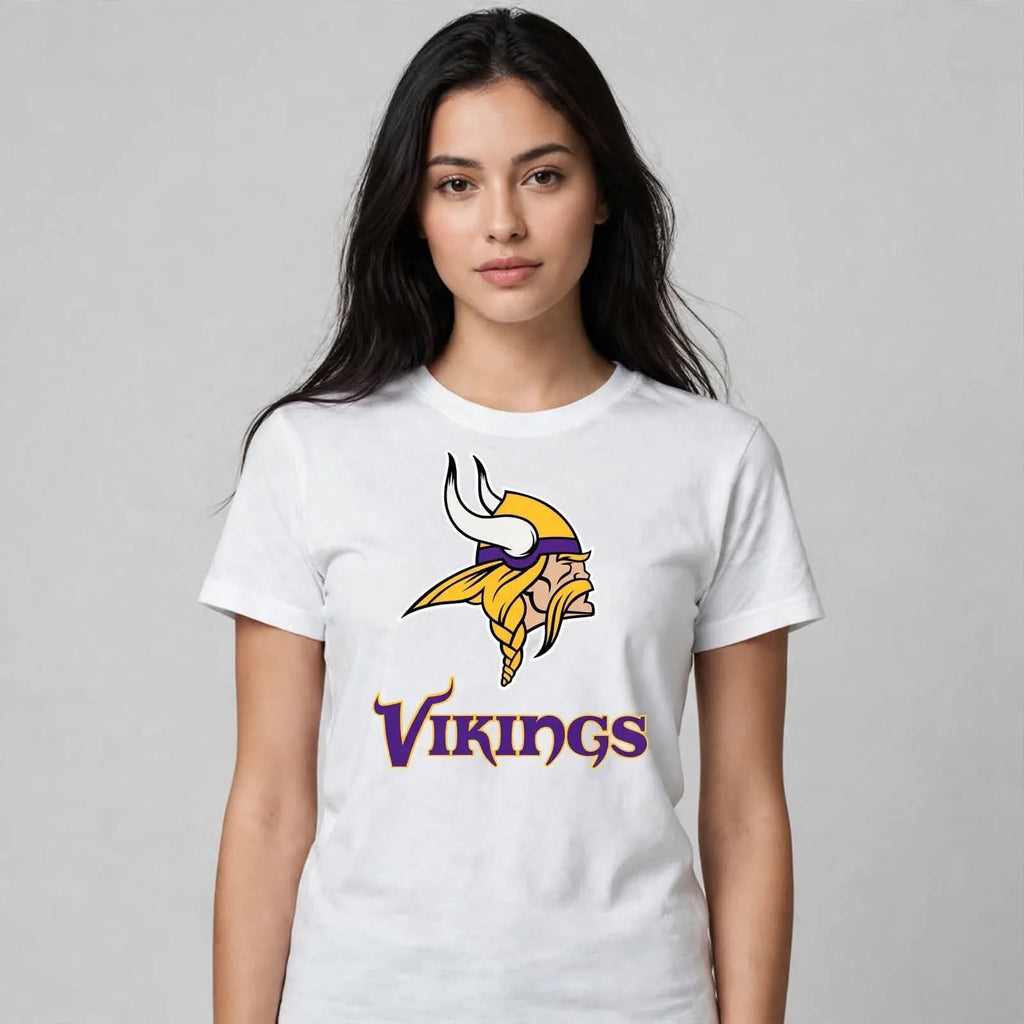 Playera Vikings 100% Algodón Cuello Redondo Manga Corta Premium Unisex Color Blanco