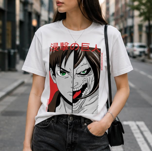 Playera Eren Jaeger 100% Algodón Cuello Redondo Manga Corta Premium Unisex Color Blanco