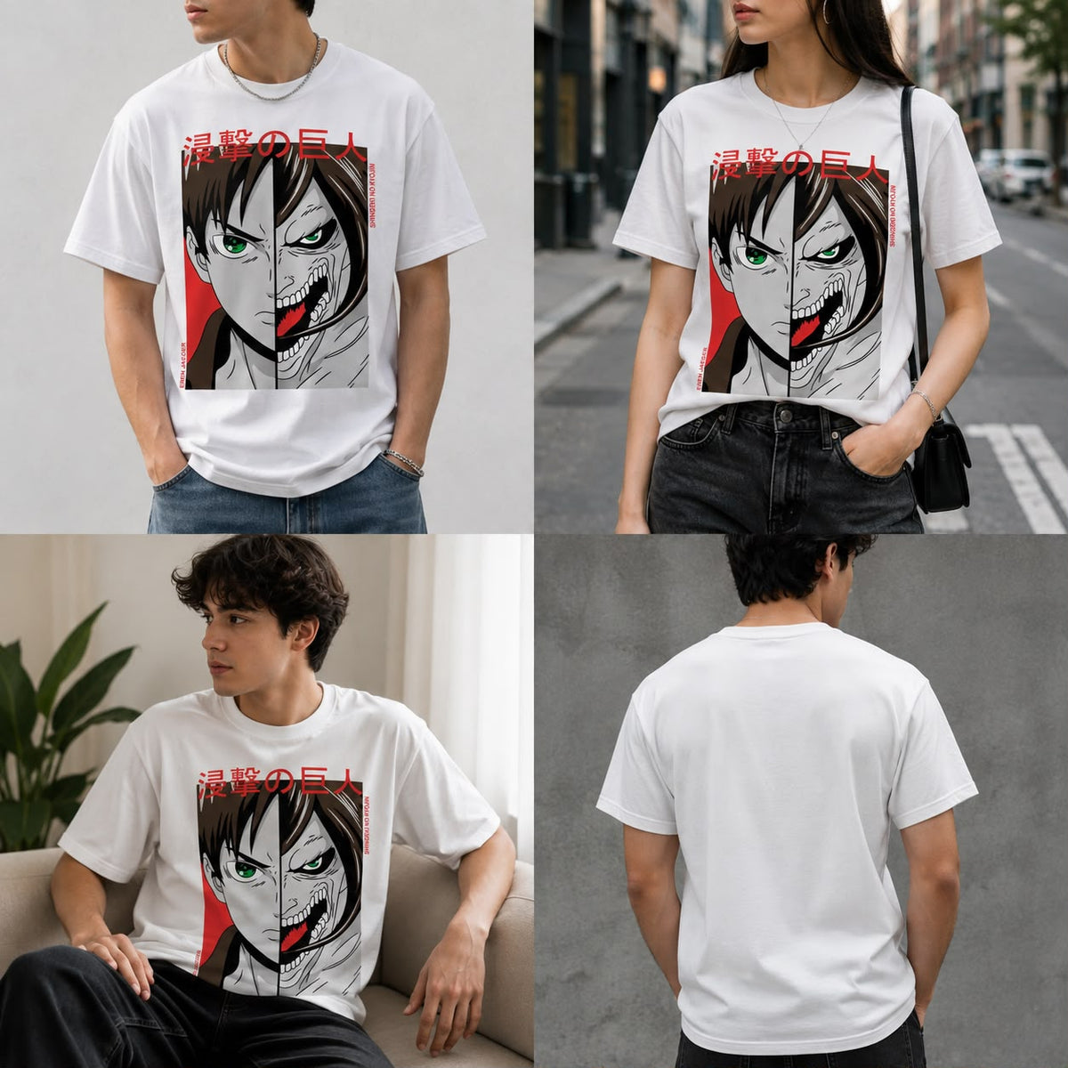 Playera Eren Jaeger 100% Algodón Cuello Redondo Manga Corta Premium Unisex Color Blanco