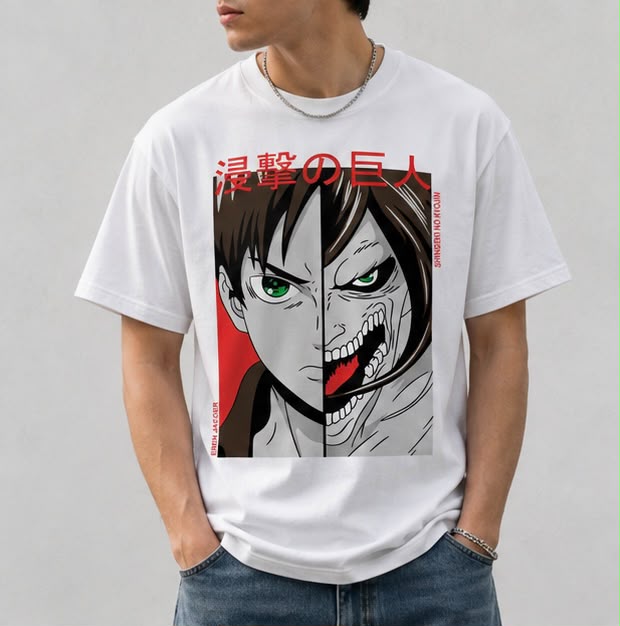 Playera Eren Jaeger 100% Algodón Cuello Redondo Manga Corta Premium Unisex Color Blanco