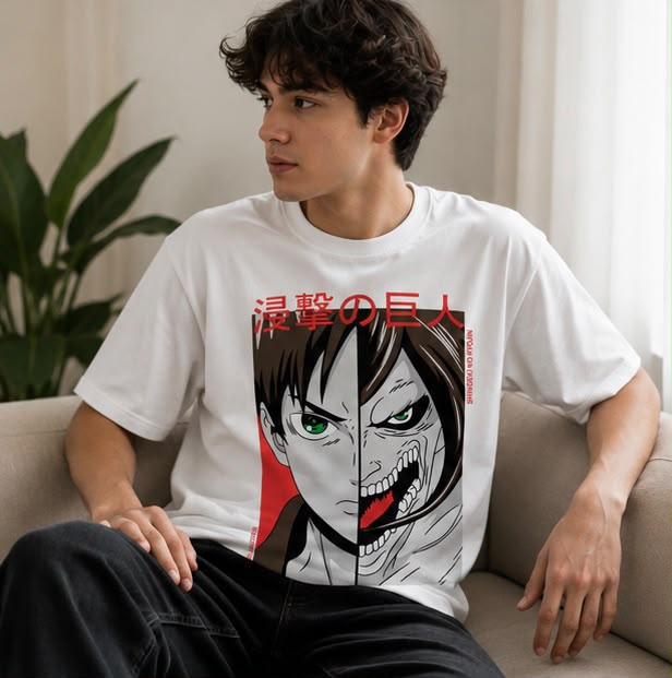 Playera Eren Jaeger 100% Algodón Cuello Redondo Manga Corta Premium Unisex Color Blanco
