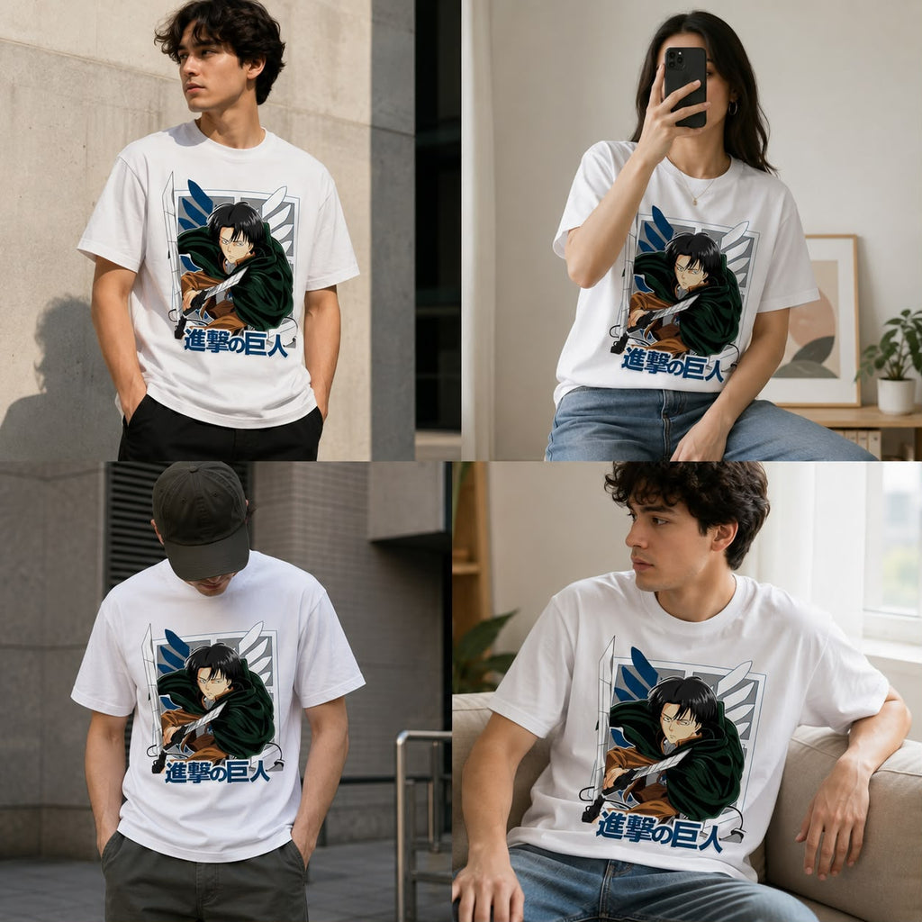 Playera Levi Ackerman 100% Algodón Cuello Redondo Manga Corta Premium Unisex Color Blanco