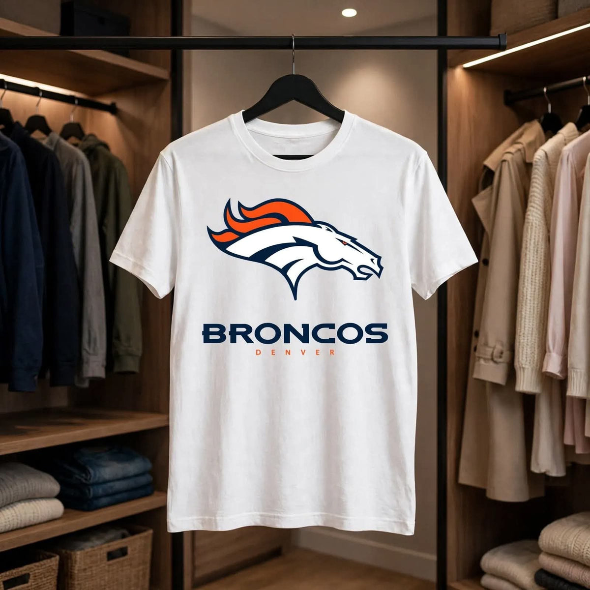 Playera Broncos Denver 100% Algodón Cuello Redondo Manga Corta Premium Unisex Color Blanco