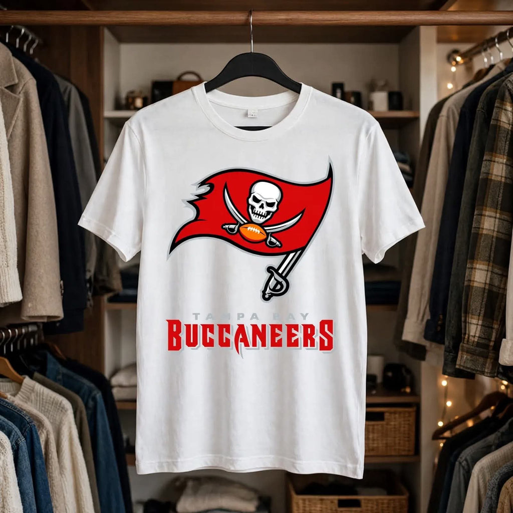 Playera Tampa Bay Buccaneers 100% Algodón Cuello Redondo Manga Corta Premium Unisex Color Blanco