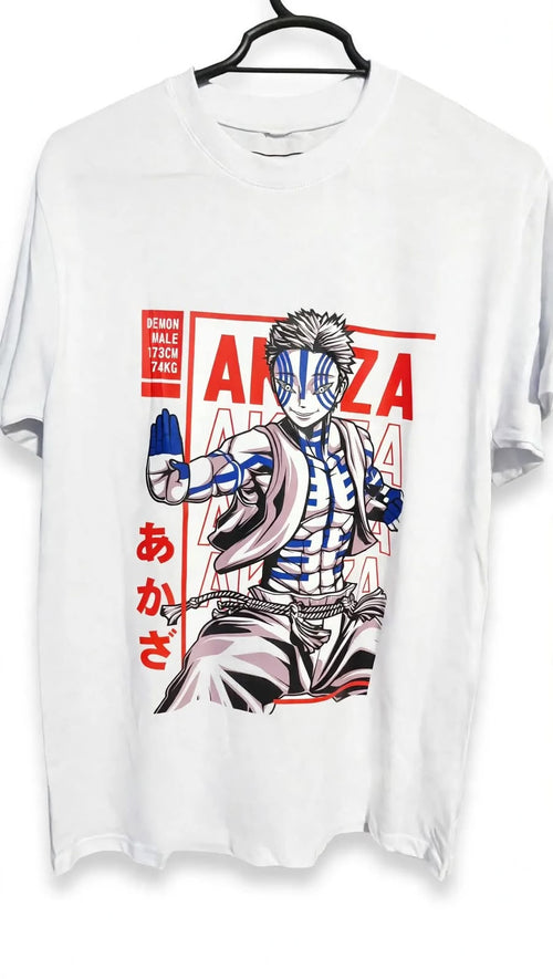 Playera Akaza Kimetsu No Yaiba 100% Algodón Cuello Redondo Manga Corta Premium Unisex Color Blanco