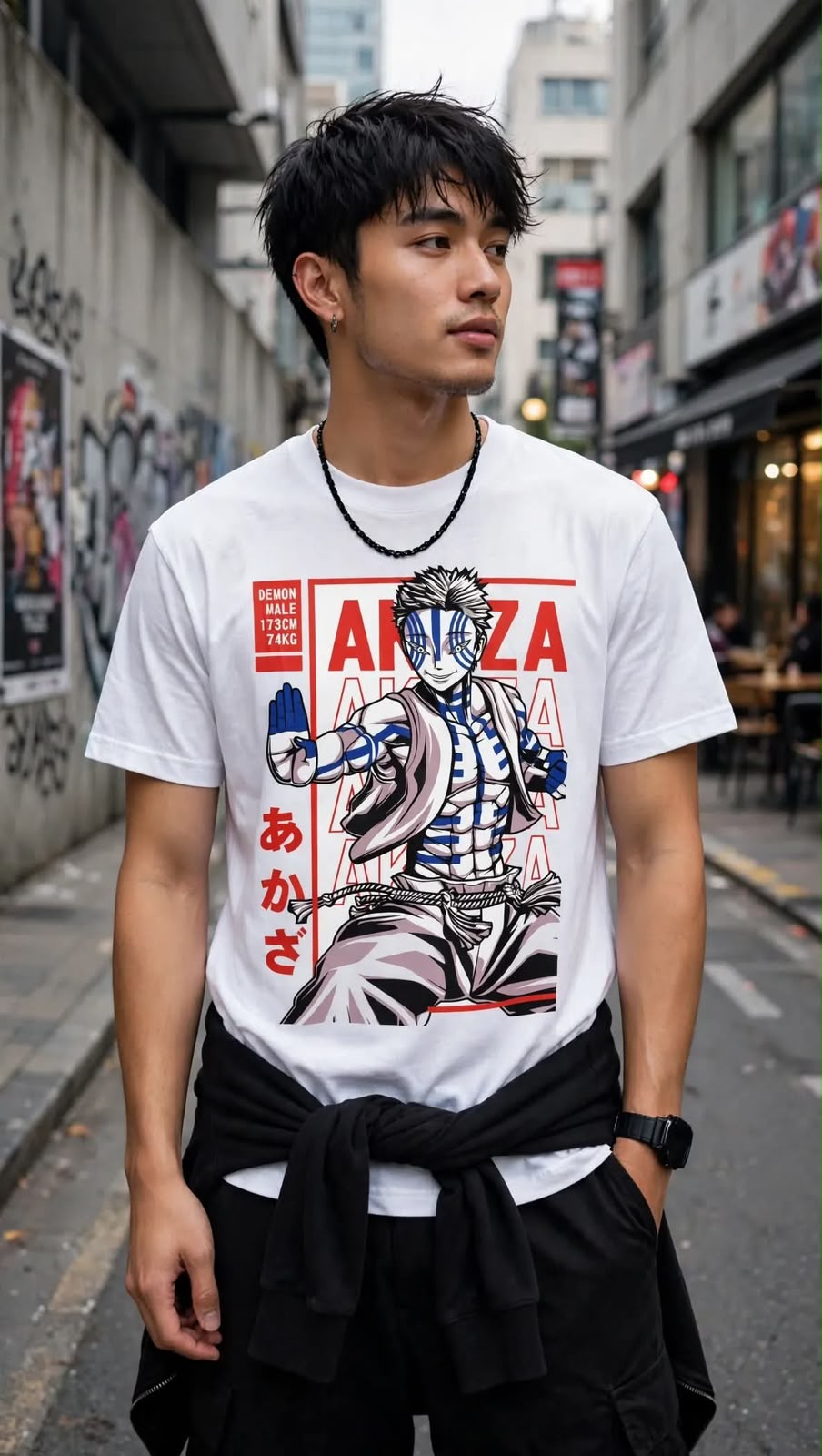 Playera Akaza Kimetsu No Yaiba 100% Algodón Cuello Redondo Manga Corta Premium Unisex Color Blanco