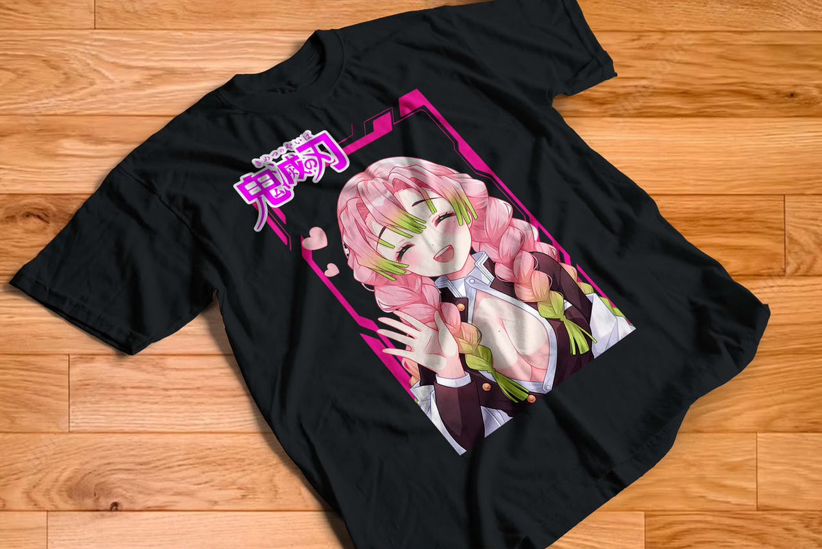 Playera Mitsuri Kanroji Kimetsu No Yaiba 100% Algodón Cuello Redondo Manga Corta Premium Unisex Color Negro