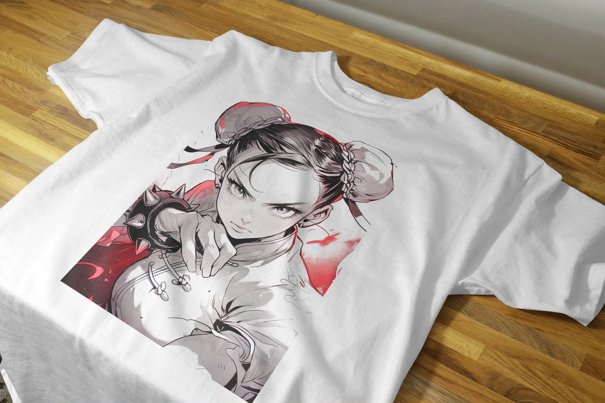 Playera Chun-Li Street Fighter 100% Algodón Cuello Redondo Manga Corta Premium Unisex Color Blanco