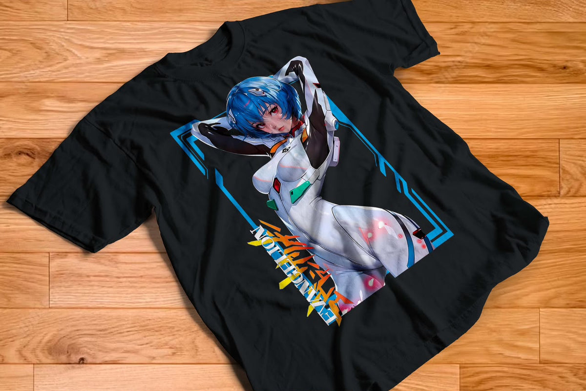 Playera Rei Ayanami Evangelion 100% Algodón Cuello Redondo Manga Corta Premium Unisex Color Negro