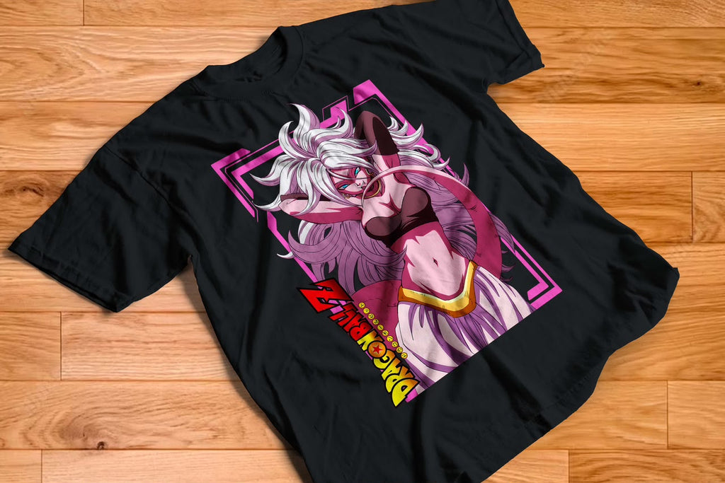 Playera Androide 21 Dragon Ball 100% Algodón Cuello Redondo Manga Corta Premium Unisex Color Negro