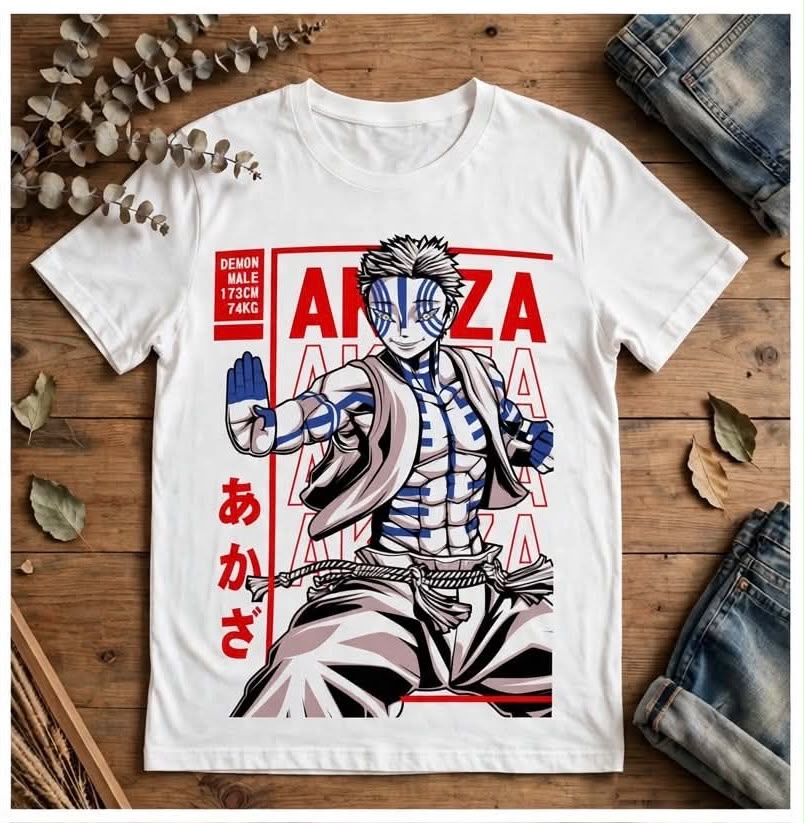 Playera Akaza Kimetsu No Yaiba 100% Algodón Cuello Redondo Manga Corta Premium Unisex Color Blanco