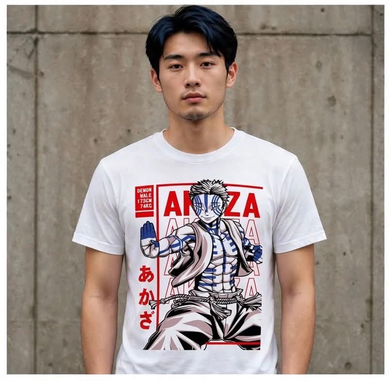 Playera Akaza Kimetsu No Yaiba 100% Algodón Cuello Redondo Manga Corta Premium Unisex Color Blanco