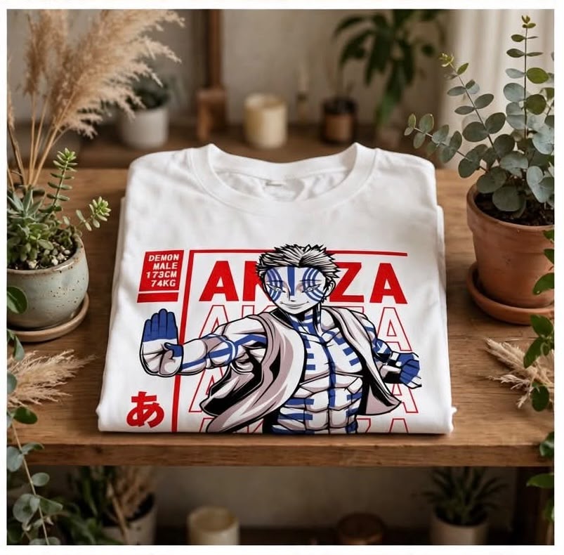 Playera Akaza Kimetsu No Yaiba 100% Algodón Cuello Redondo Manga Corta Premium Unisex Color Blanco