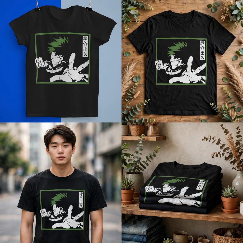 Playera Deku My Hero Academia 100% Algodón Cuello Redondo Manga Corta Premium Unisex Color Negro